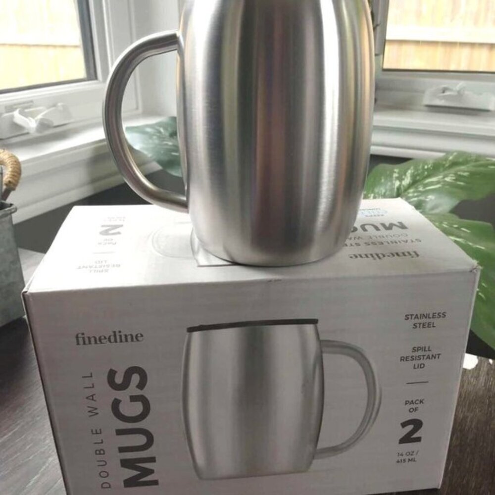 FineDine Insulated Stainless Steel Coffee Mug with Lid and Handle (2 Pk) 14 oz